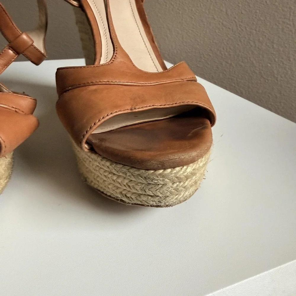 Vince Camuto Wedge Sandals Womens Size 11 Brown Leather Espadrille VC-INSLO2